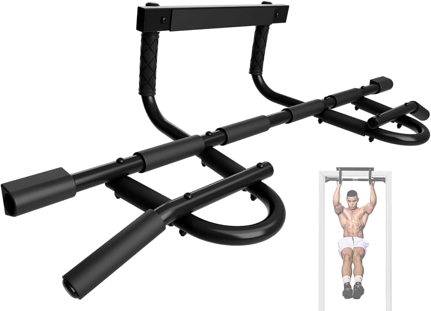 Heavy Duty Pull up Bar for Doorway, Solid 1 Piece Main Bar Construction, Multi Grips Pullup Bar for Home Gym Workout, No Screws Portable Door Frame Horizontal Chin up Bar